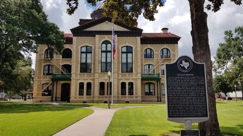 The William Menefee Marker is located in front of the county courthouse image. Click for full size.