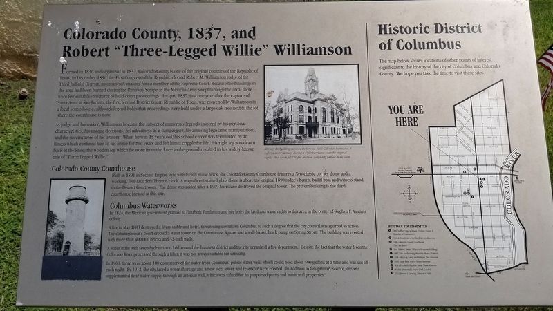Colorado County, 1837, and Robert "Three-Legged Willie" Williamson Marker image. Click for full size.
