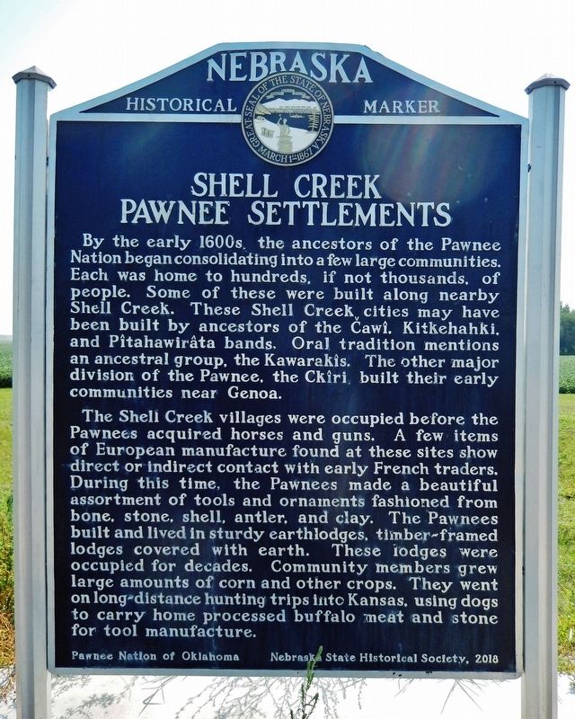 Shell Creek Pawnee Settlements Marker image. Click for full size.