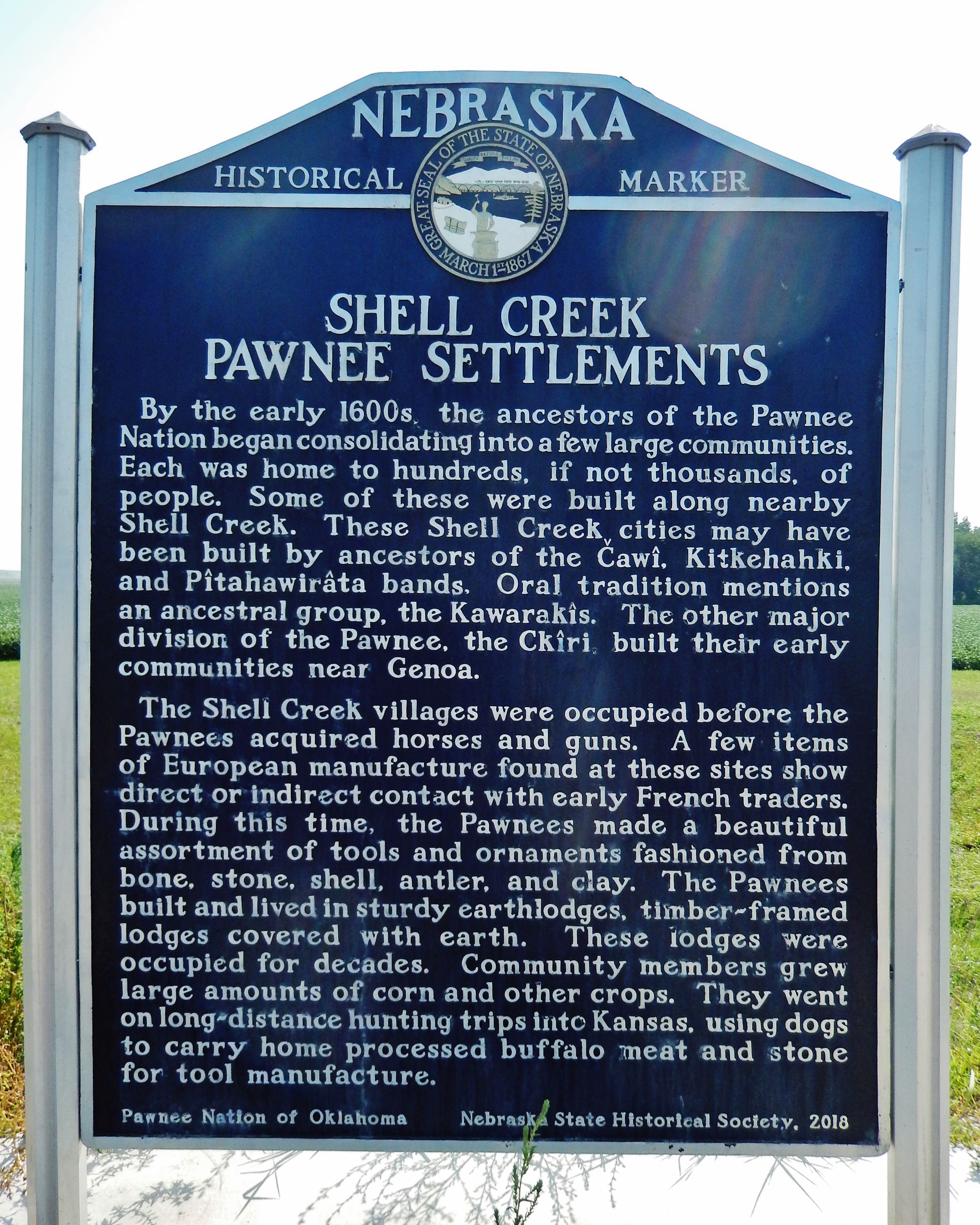 Shell Creek Pawnee Settlements Marker
