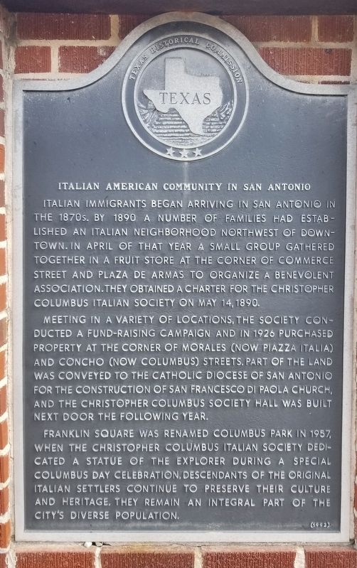 Italian American Community in San Antonio Marker image. Click for full size.
