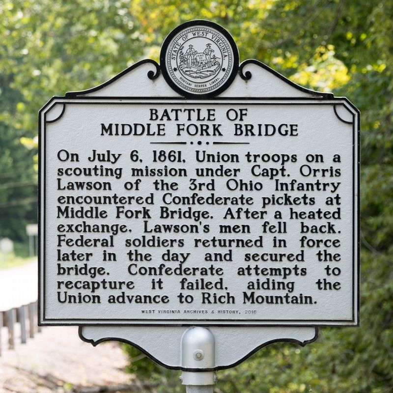 Battle of Middle Fork Bridge Marker image. Click for full size.