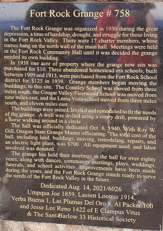 Fort Rock Grange # 758 Marker image. Click for full size.