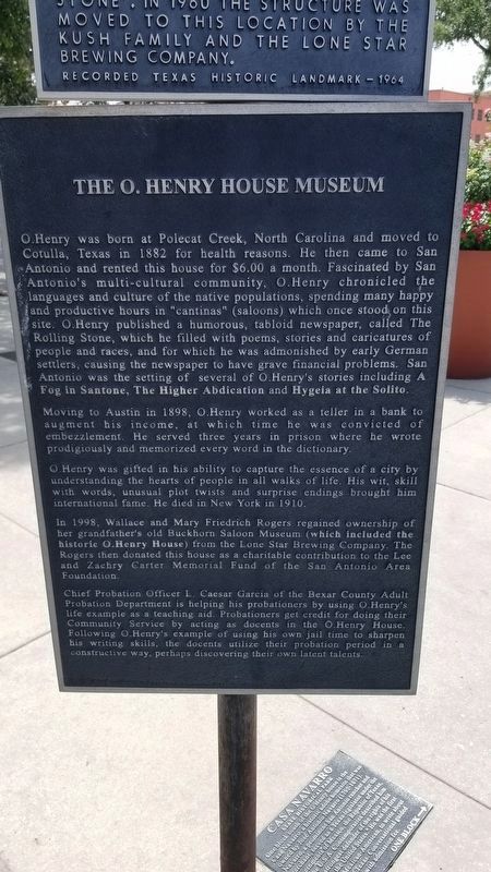 The Casa Navarro Marker is on the ground and below the O. Henry House markers. image. Click for full size.