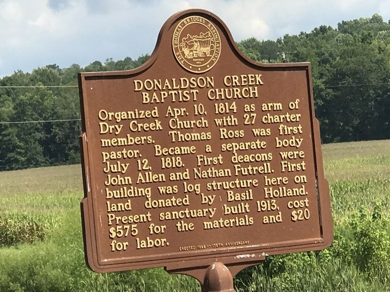 Donaldson Creek Baptist Church Marker (side A). Click for full size. Donaldson Creek Baptist Church Marker (side A) image. Click for full size.