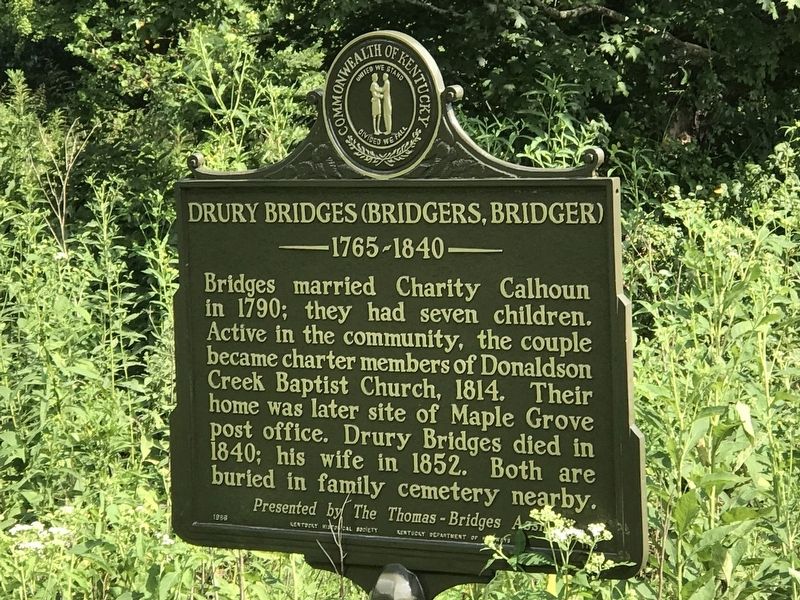 Drury Bridges (Bridgers, Bridger) Marker (side B). Click for full size. Drury Bridges (Bridgers, Bridger) Marker (side B) image. Click for full size.
