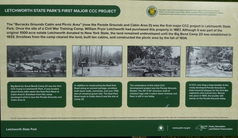 Letchworth State Park's first major CCC project Marker image. Click for full size.