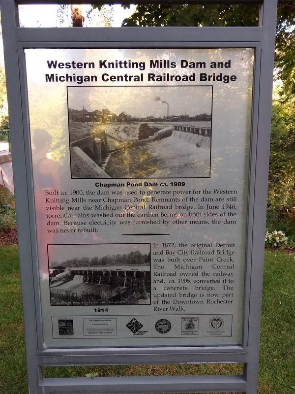 Western Knitting Mills Dam and Michigan Central Railroad Bridge Marker image. Click for full size.