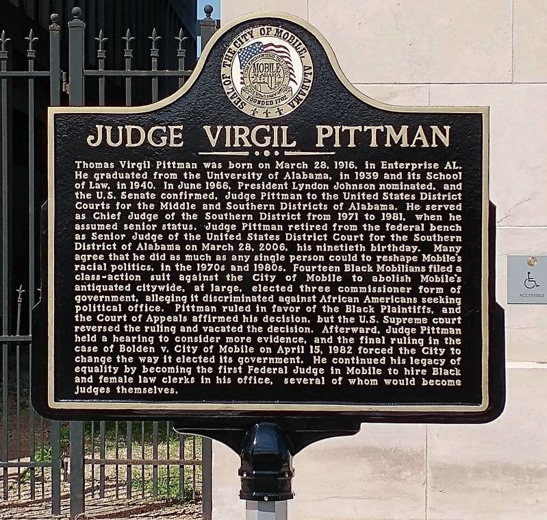 Judge Virgil Pittman Marker image. Click for full size.