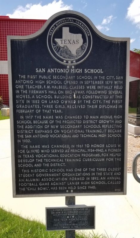 San Antonio High School Marker image. Click for full size.