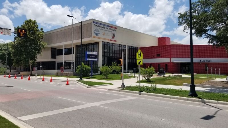 The view of the San Antonio High School Marker from the street. Click for full size. The view of the San Antonio High School Marker from the street image. Click for full size.