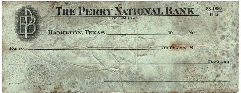 Perry National Bank Blank Check image. Click for full size.