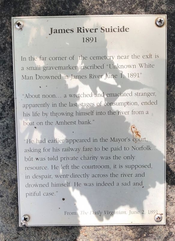 James River Suicide Marker. Click for full size. James River Suicide Marker image. Click for full size.