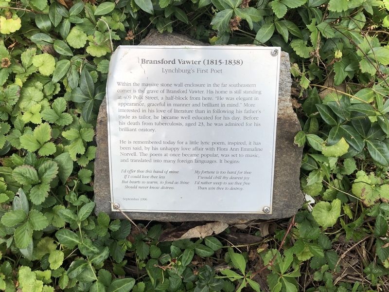 Bransford Vawter (1815-1838) Marker. Click for full size. Bransford Vawter (1815-1838) Marker image. Click for full size.