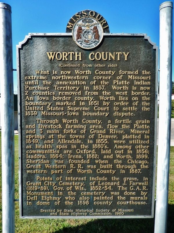 Worth County Marker (<i>side 2</i>) image. Click for full size.
