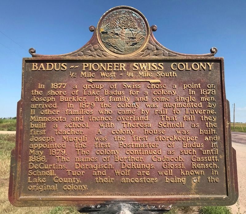 Badus – Pioneer Swiss Colony Marker image. Click for full size.
