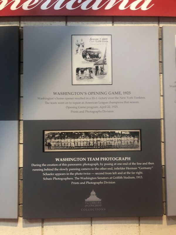 Washington's Opening Game, 1925 / Washington Team Photograph Marker. Click for full size. Washington's Opening Game, 1925 / Washington Team Photograph Marker image. Click for full size.