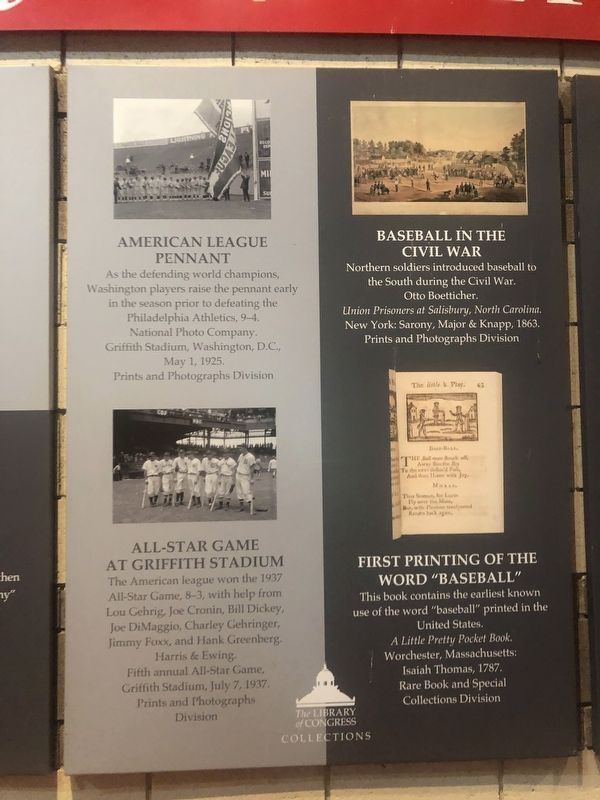 American League Pennant / All-Star Game / Baseball in the Civil War / First Printing Marker image. Click for full size.