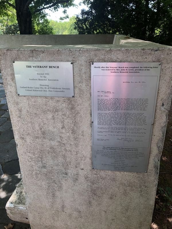 The Veterans' Bench Marker. Click for full size. The Veterans' Bench Marker image. Click for full size.