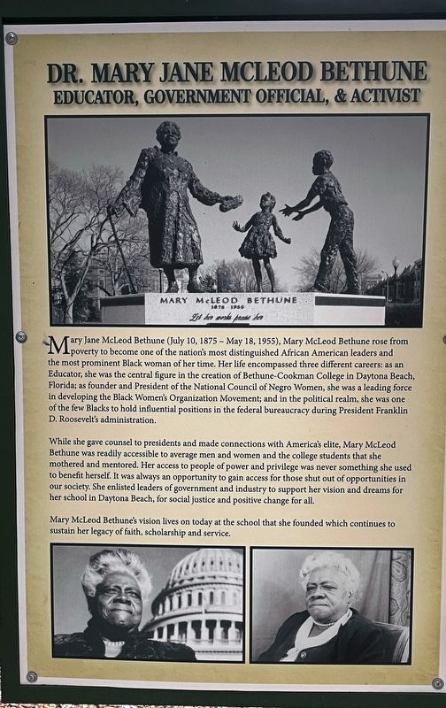 Dr. Mary Jane McLeod Bethune Marker. Click for full size. Dr. Mary Jane McLeod Bethune Marker image. Click for full size.