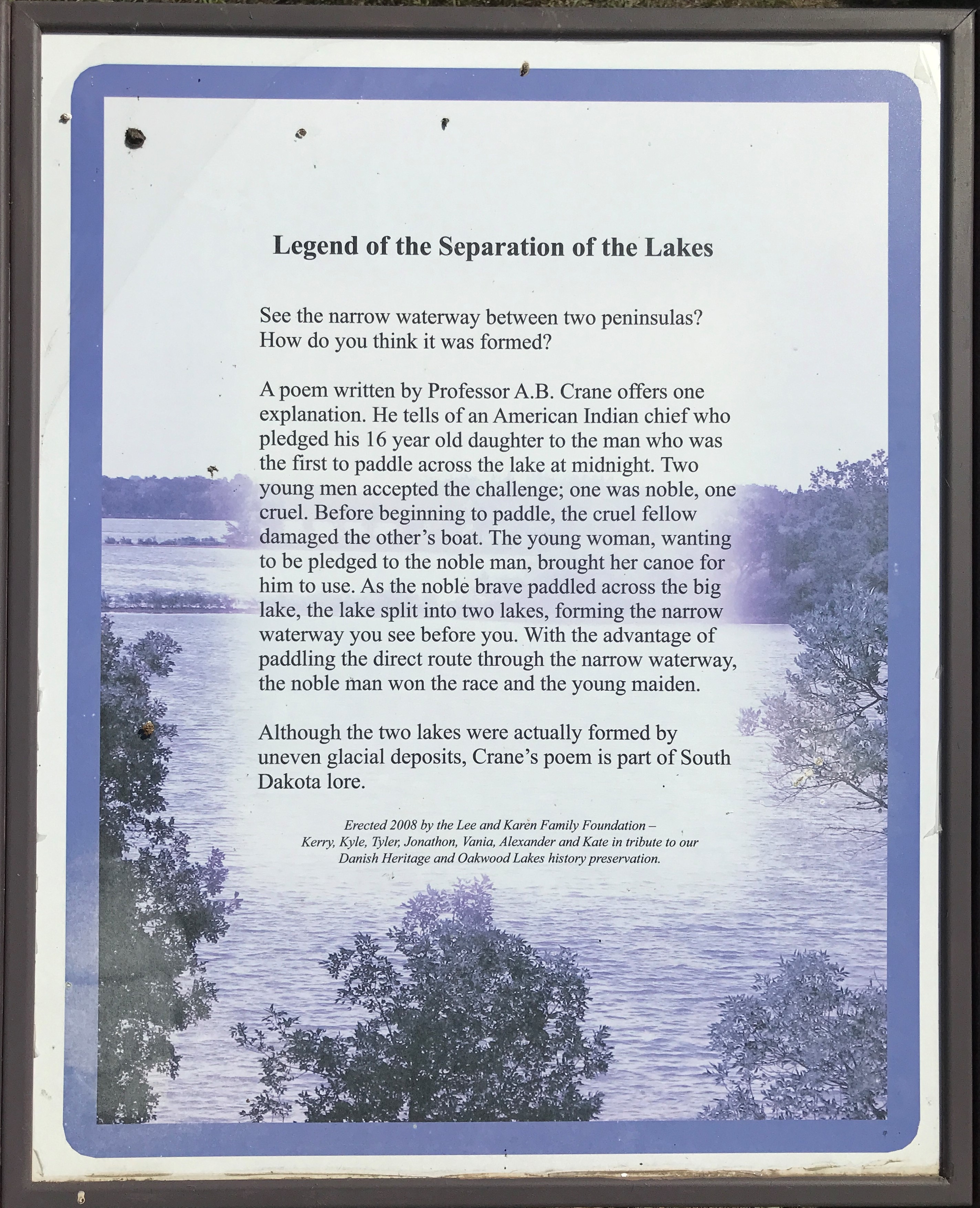 Legend of the Separation of the Lakes Marker