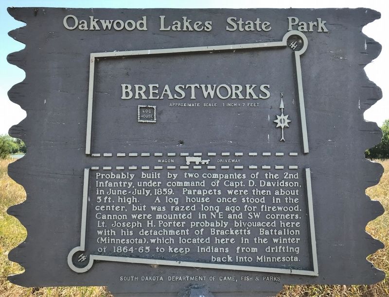 Oakwood Lakes State Park Breastworks Marker image. Click for full size.