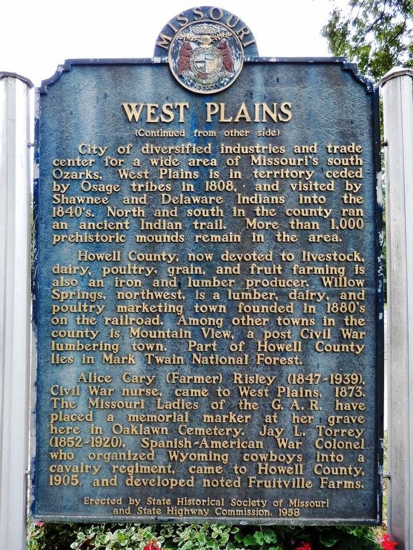 West Plains Marker (<i>side 2</i>) image. Click for full size.