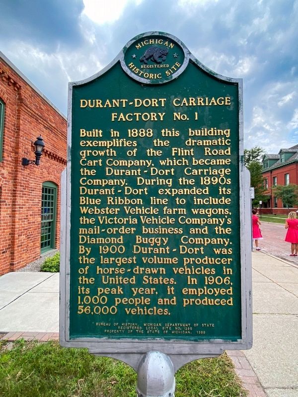 Flint Road Cart Factory / Durant-Dort Carriage Factory No. 1 Marker. Click for full size. Flint Road Cart Factory / Durant-Dort Carriage Factory No. 1 Marker image. Click for full size.