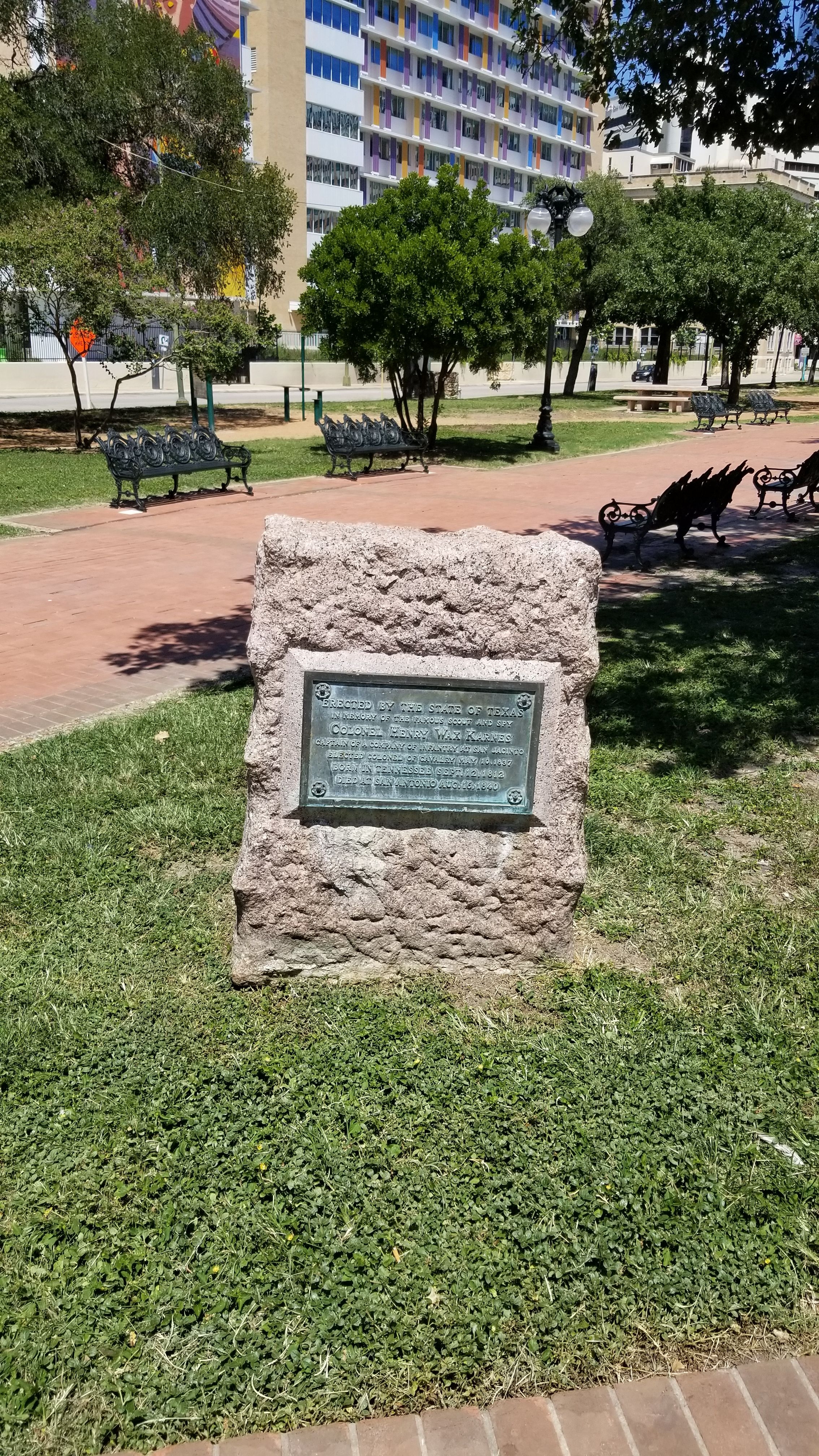 The Colonel Henry Wax Karnes Marker in the park