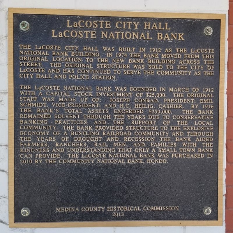 LaCoste City Hall Marker image. Click for full size.