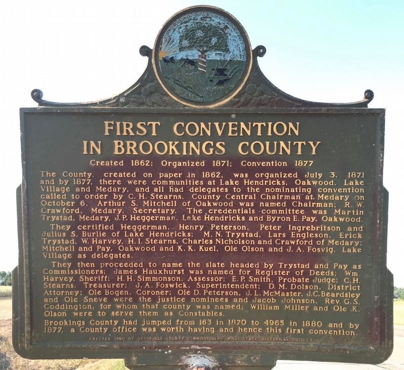 First Convention in Brookings County Marker image. Click for full size.
