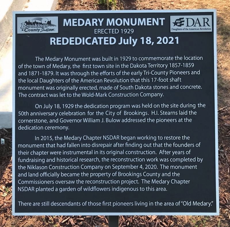 Medary Monument Rededication Marker image. Click for full size.