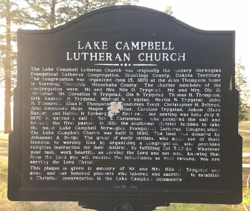 Lake Campbell Lutheran Church Marker image. Click for full size.