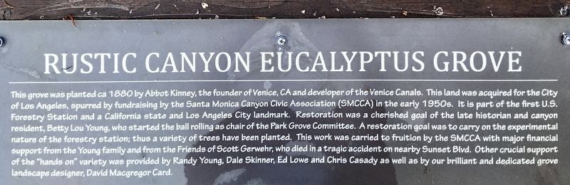 Rustic Canyon Eucalyptus Grove Marker image. Click for full size.