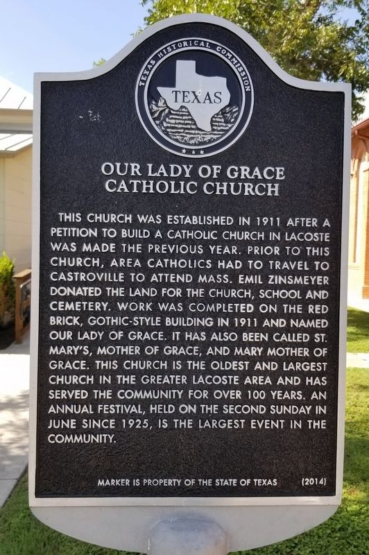 Our Lady of Grace Catholic Church Marker. Click for full size. Our Lady of Grace Catholic Church Marker image. Click for full size.