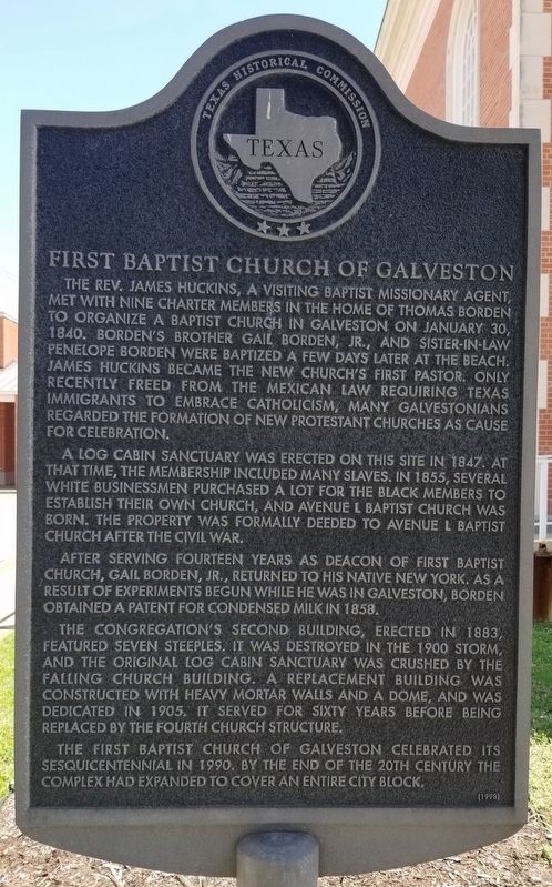 First Baptist Church of Galveston Marker image. Click for full size.