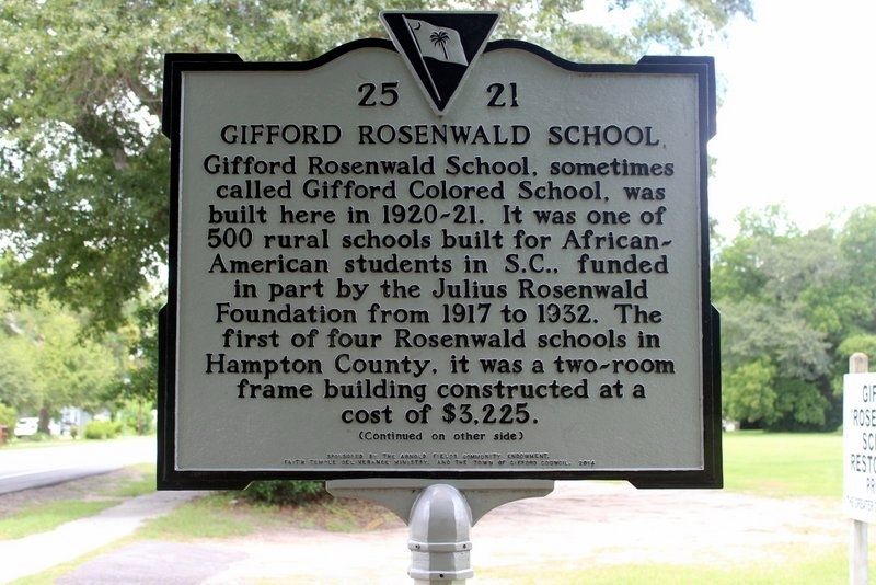 Gifford Rosenwald School Marker Side 1 image. Click for full size.