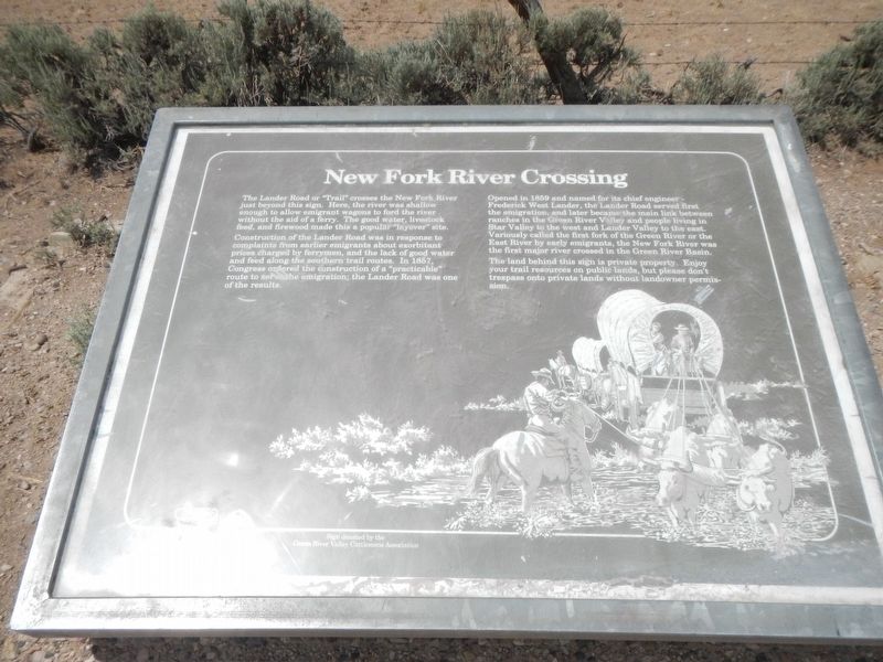 New Fork River Crossing Marker. Click for full size. New Fork River Crossing Marker image. Click for full size.