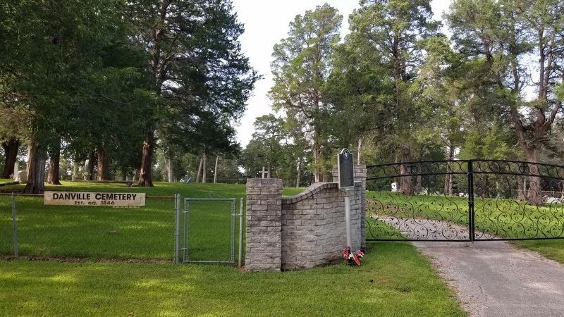 The entrance to the cemetery with the Danville Marker image. Click for full size.