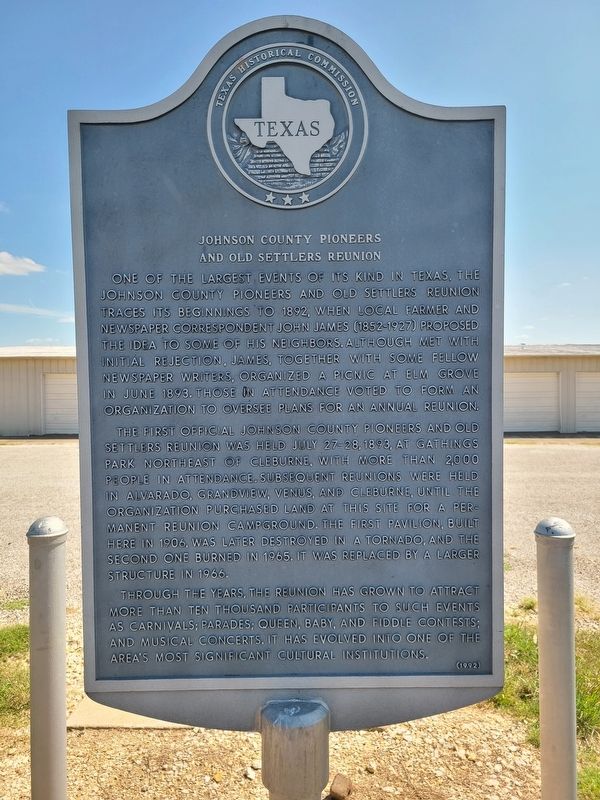 Johnson County Pioneers and Old Settlers Reunion Marker. Click for full size. Johnson County Pioneers and Old Settlers Reunion Marker image. Click for full size.