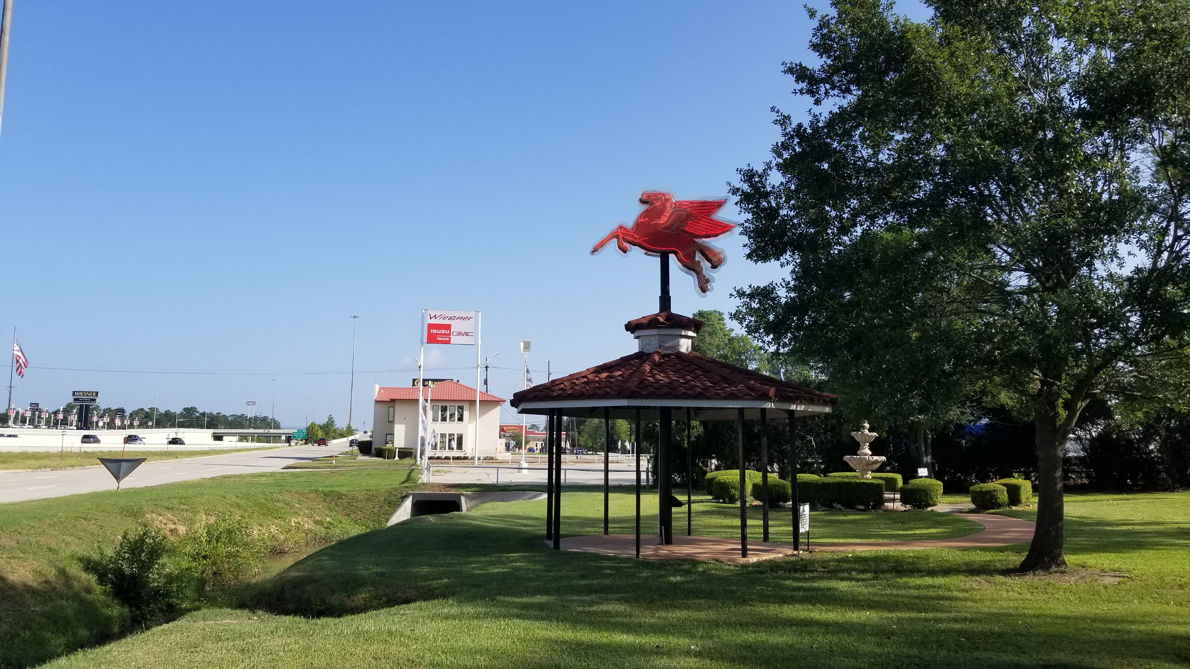 The view of the Pegasus and Marker by the highway