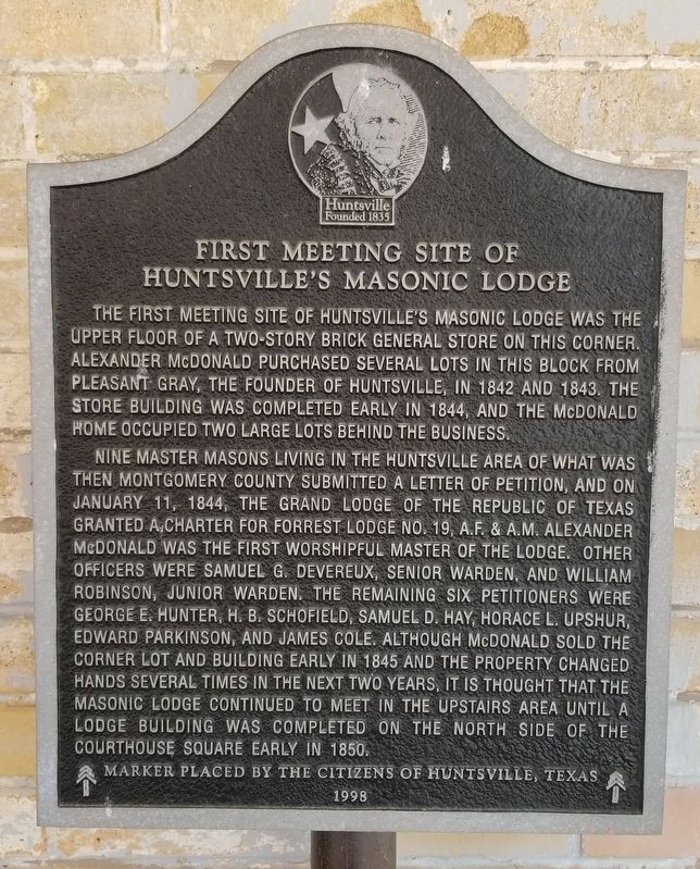 First Meeting Site of Huntsville's Masonic Lodge Marker image. Click for full size.