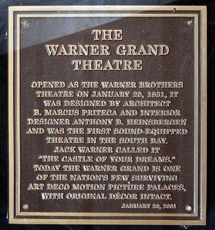 Warner Grand Theatre Marker image. Click for full size.