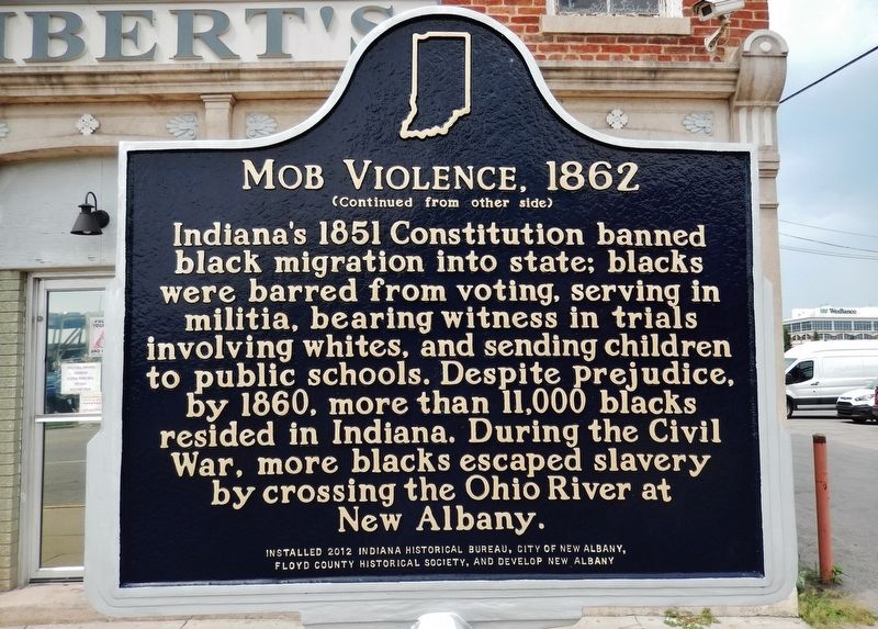 Mob Violence, 1862 Marker (<i>side 2</i>). Click for full size. Mob Violence, 1862 Marker (<i>side 2</i>) image. Click for full size.