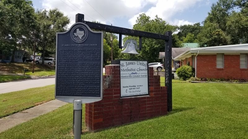 The St. James United Methodist Church sign and Marker image. Click for full size.