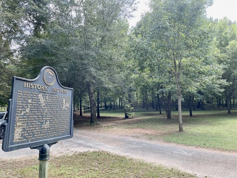 View of Historic Indians Marker towards the Copena Burial Mound. image. Click for full size.