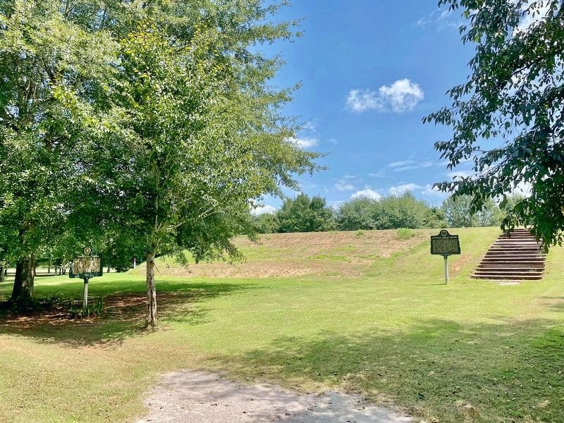 Oakville Indian Mound Marker on right by stairs up the mound. image. Click for full size.