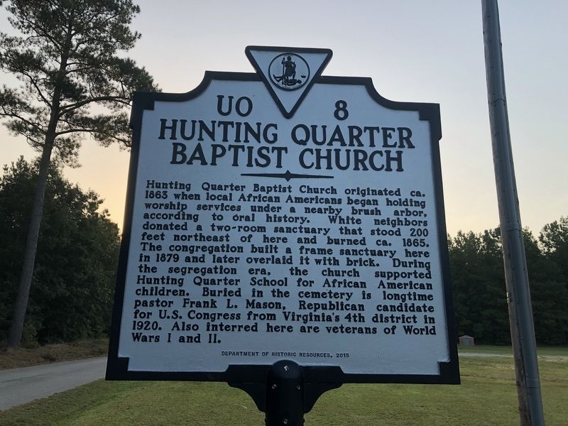 Hunting Quarter Baptist Church Marker image. Click for full size.