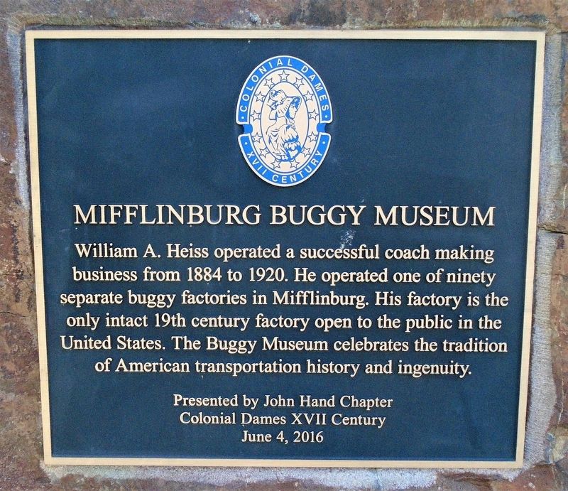 Mifflinburg Buggy Museum Marker. Click for full size. Mifflinburg Buggy Museum Marker image. Click for full size.