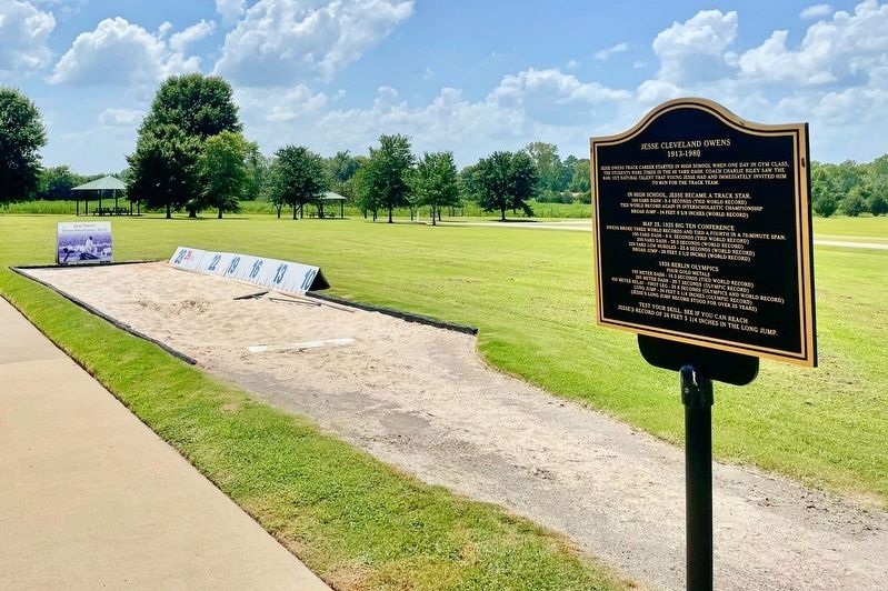 Long Jump pit at the nearby museum showing Owens' record.. Click for full size. Long Jump pit at the nearby museum showing Owens' record. image. Click for full size.
